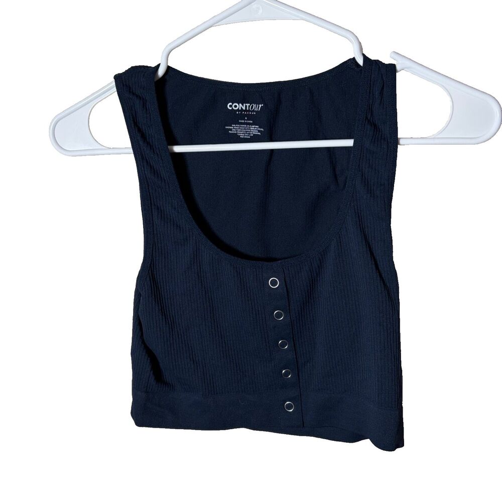 Contour by Pacsun Tank Top Women's Small Navy Button Up Ribbed Cropped